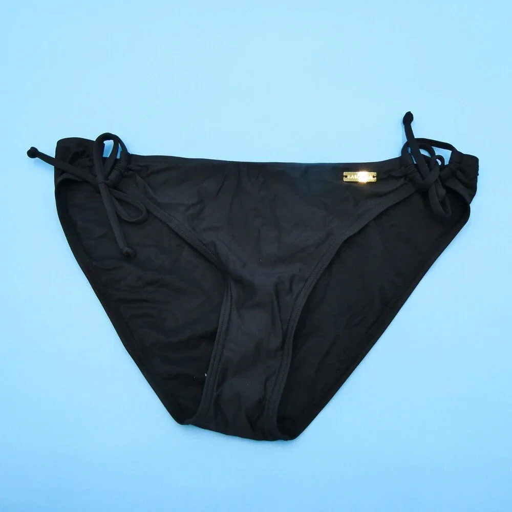 Lascana Sz 4 Black Hipster Bikini Bottom Ruffle Side Tie Swim Beach Swimwear New